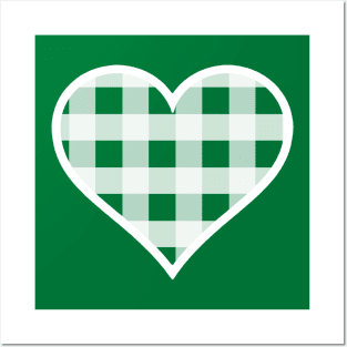 Forest Green and White Buffalo Plaid Heart Posters and Art